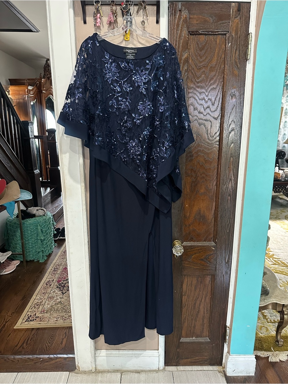 R&M Richards Navy Embellished Maxi Dress